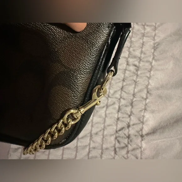 Coach Black and Brown Wristlet with Gold Chain - Picture 4 of 6